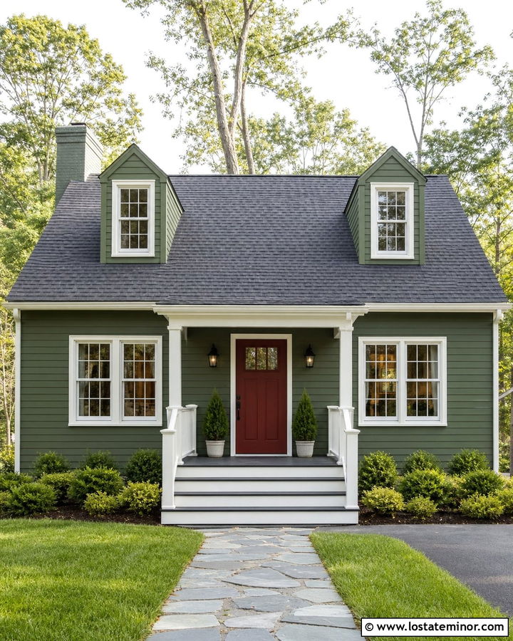 Moss Green House With Painted Wood Steps - 30 Moss Green House Design With Steps Ideas