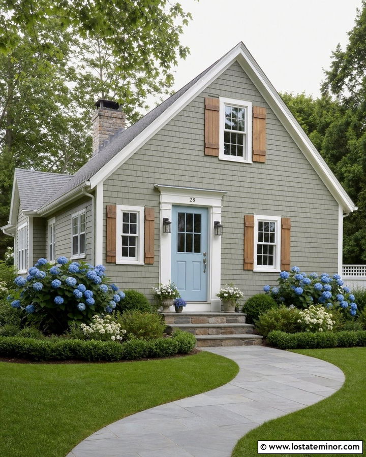Moss Green House With Pale Blue Front Door - 30 Moss Green House Design With Front Door Ideas