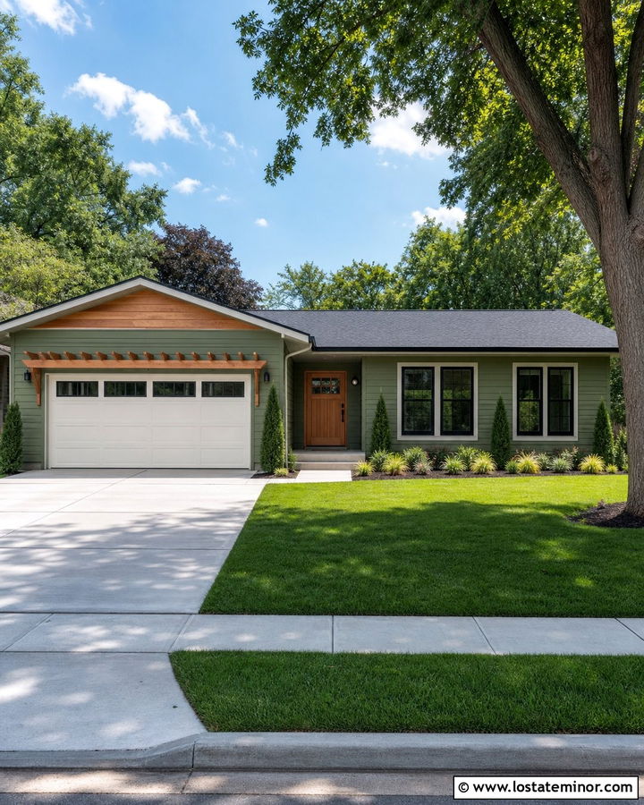 Moss Green House With Pergola Over Garage - 30 Moss Green House Design With Pergola Ideas