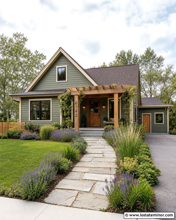 Moss Green House With Pergola Post Numbers - 30 Moss Green House Design With House Numbers Ideas