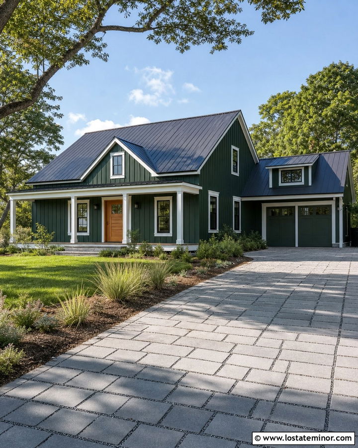 Moss Green House With Permeable Paver Walkway - 30 Moss Green House Design With Walkway Ideas