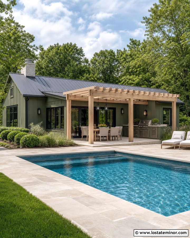 Moss Green House With Poolside Pergola - 30 Moss Green House Design With Pergola Ideas