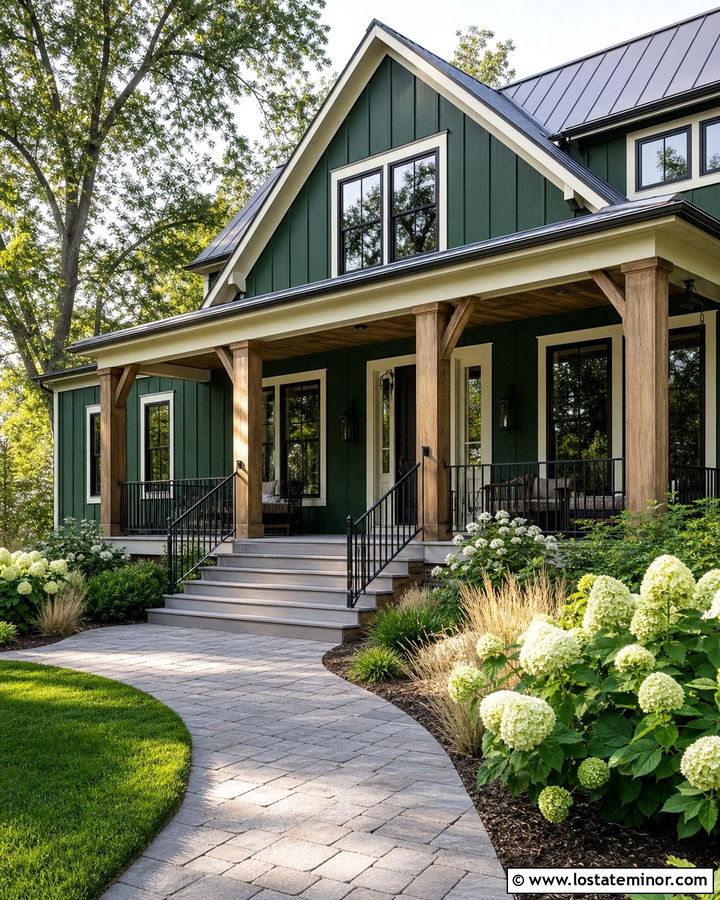 Moss Green House With Porch Step Walkway - 30 Moss Green House Design With Walkway Ideas