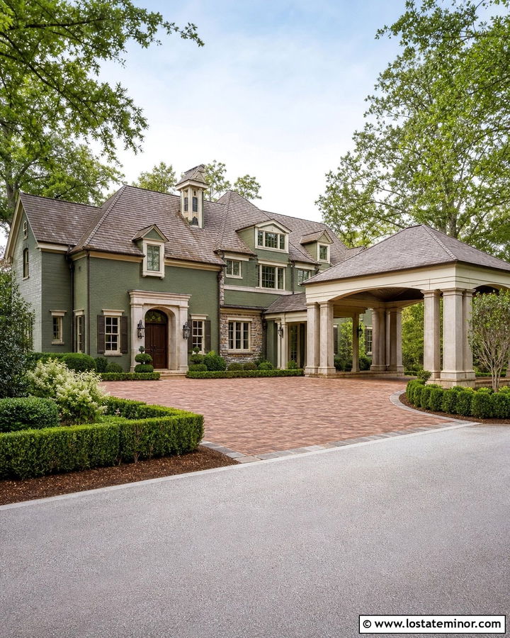 Moss Green House With Porte Cochere - 30 Moss Green House Design With Carport Ideas