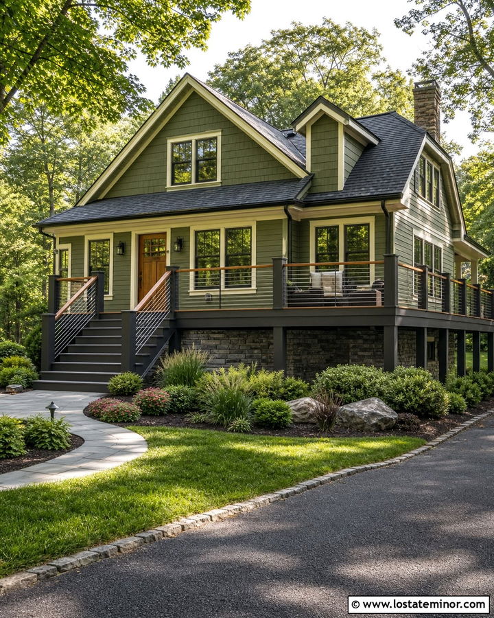 Moss Green House With Raised Deck Railings - 30 Moss Green House Design With Railings Ideas