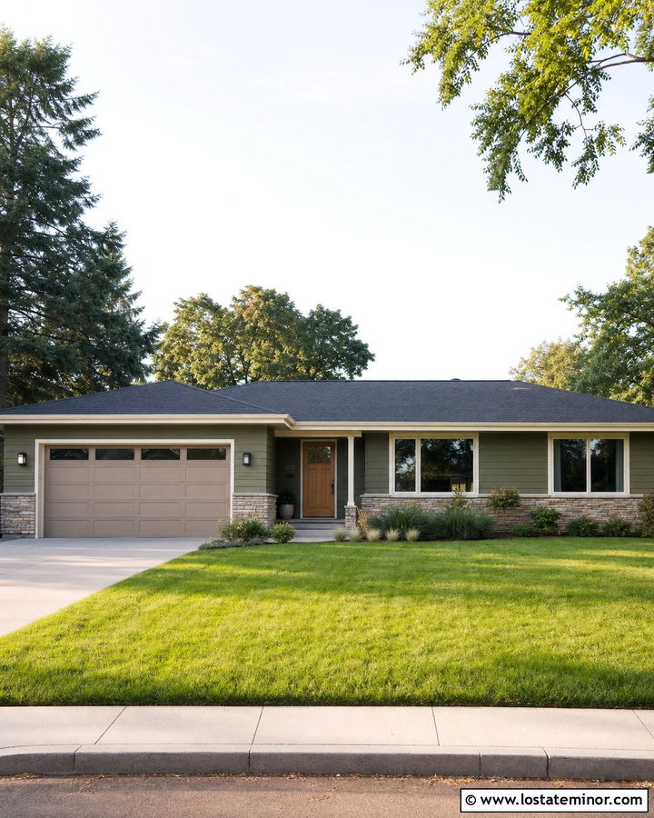Moss Green House With Ranch Garage Door - 30 Moss Green House Design With Garage Door Ideas