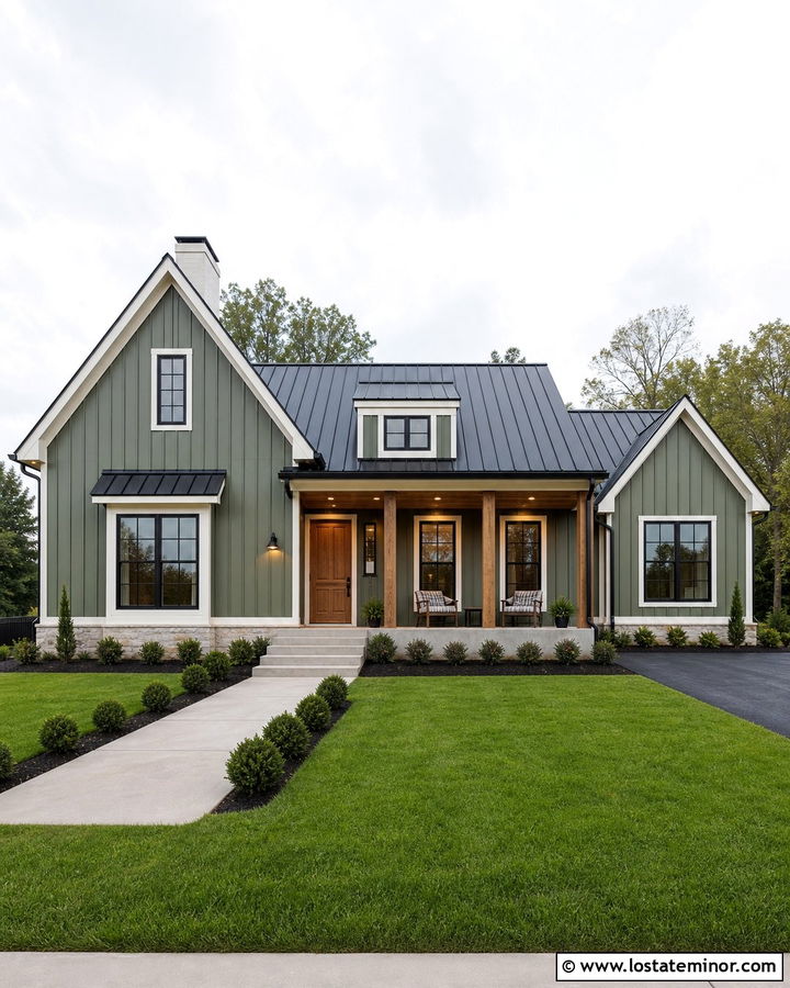 Moss Green House With Recessed Porch Lighting - 30 Moss Green House Design With Light Fixtures Ideas