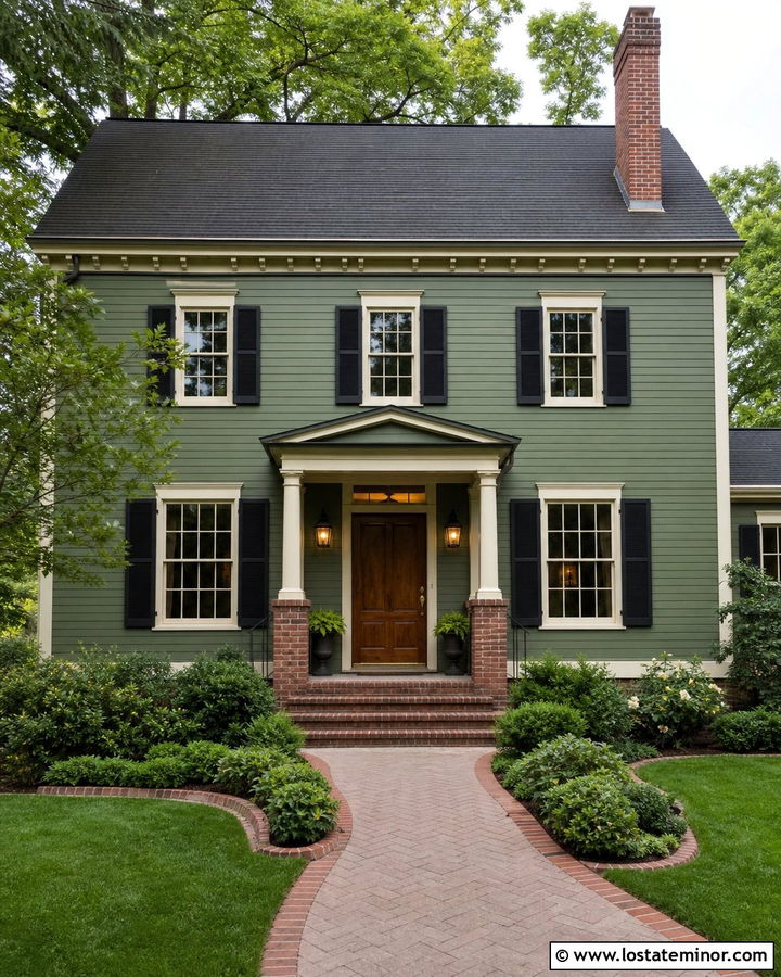 Moss Green House With Red Brick Accents - 30 Moss Green House Design With Lighting Ideas