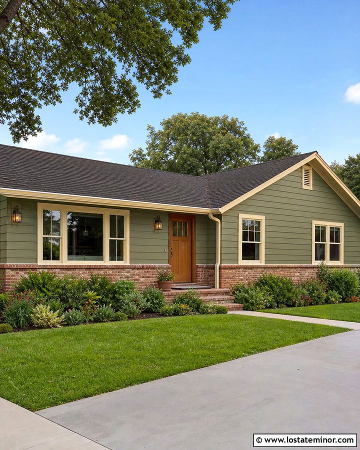 Moss Green House With Red Brick Foundation - 30 Moss Green House Design With Brick Accents Ideas