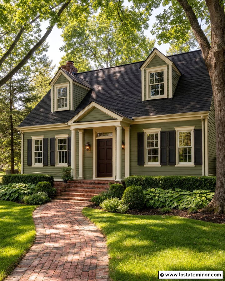 Moss Green House With Red Brick Front Porch - 30 Moss Green House Design With Front Porch Ideas