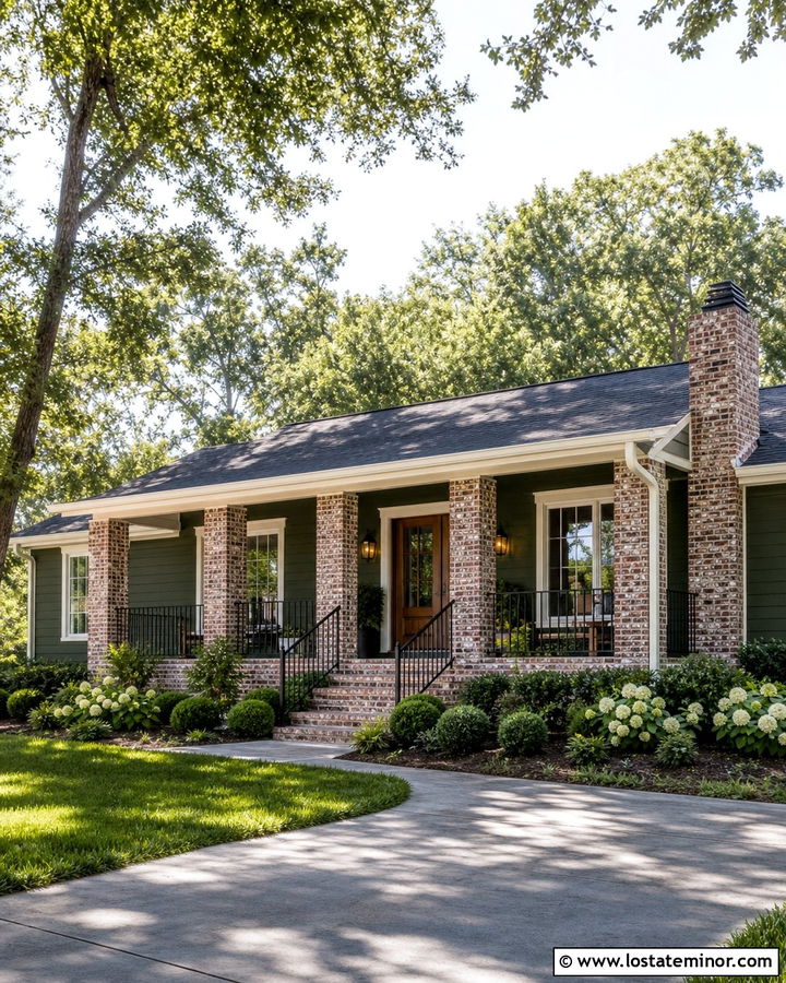 Moss Green House With Red Brick Porch Columns - 30 Moss Green House Design With Porch Columns Ideas