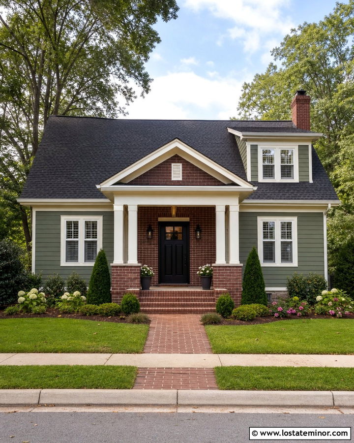 Moss Green House With Red Brick Portico - 30 Moss Green House Design With Portico Ideas