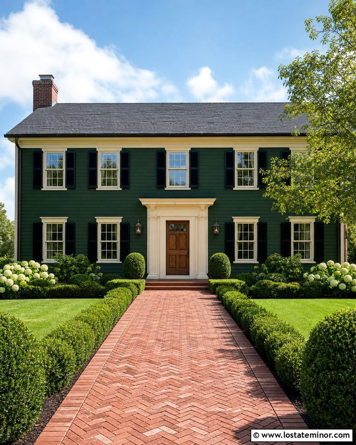 Moss Green House With Red Brick Walkway - 30 Moss Green House Design With Walkway Ideas