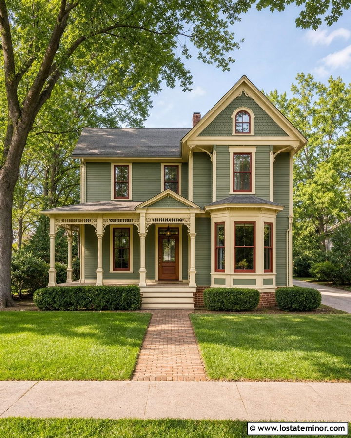 Moss Green House With Red Window Frames - 30 Moss Green House Design With Window Frames Ideas