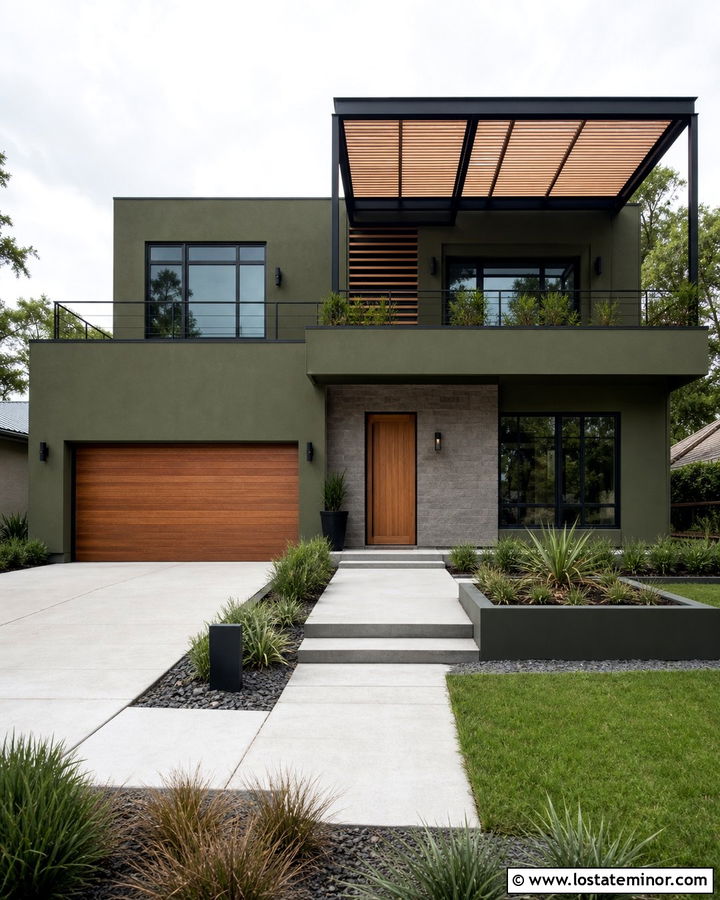 Moss Green House With Rooftop Pergola - 30 Moss Green House Design With Pergola Ideas