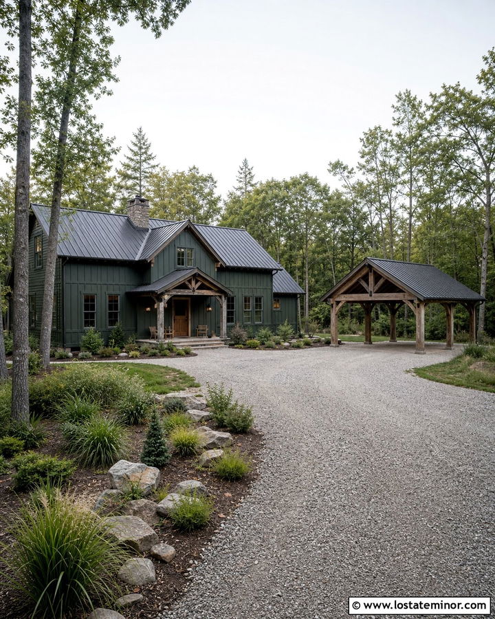 Moss Green House With Rustic Pole Carport - 30 Moss Green House Design With Carport Ideas