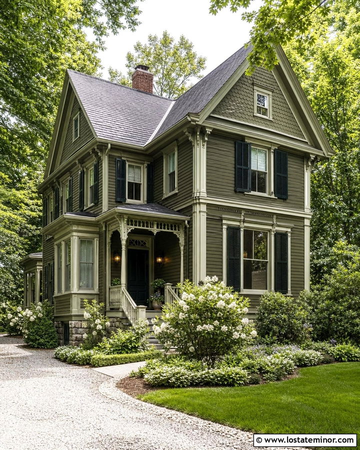 Moss Green House With Sage Trim And Dark Green Accents - 30 Moss Green House Design With Accents Ideas