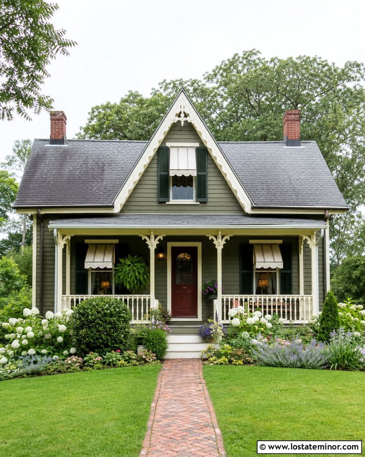 Moss Green House With Scalloped Canvas Awnings - 30 Moss Green House Design With Awning Ideas