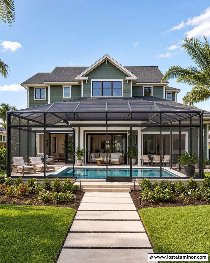Moss Green House With Screened Pool - 30 Moss Green House Design With Swimming Pool Ideas