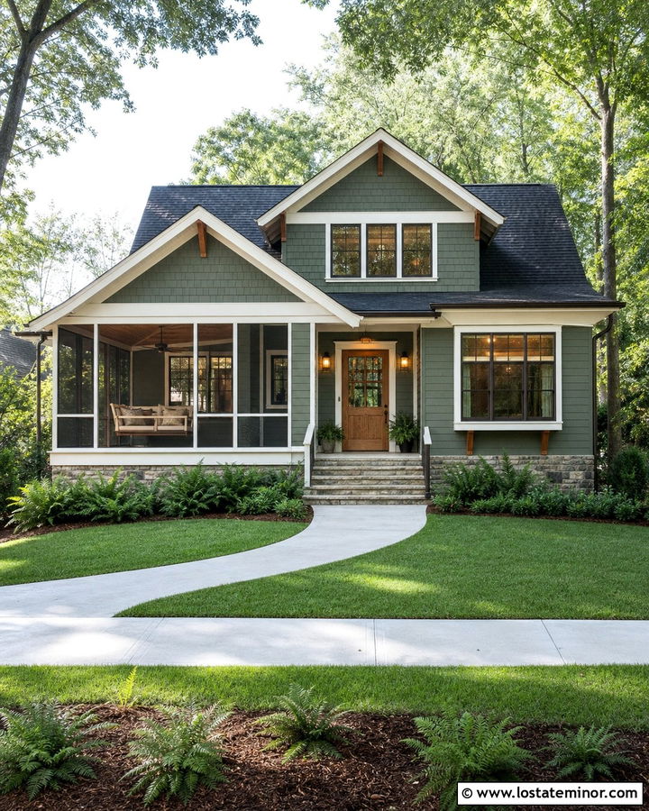 Moss Green House With Screened Porch Swing - 30 Moss Green House Design With Swing Ideas