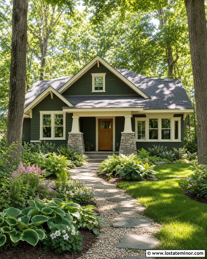Moss Green House With Shade Garden Landscaping - 30 Moss Green House Design With Landscaping Ideas