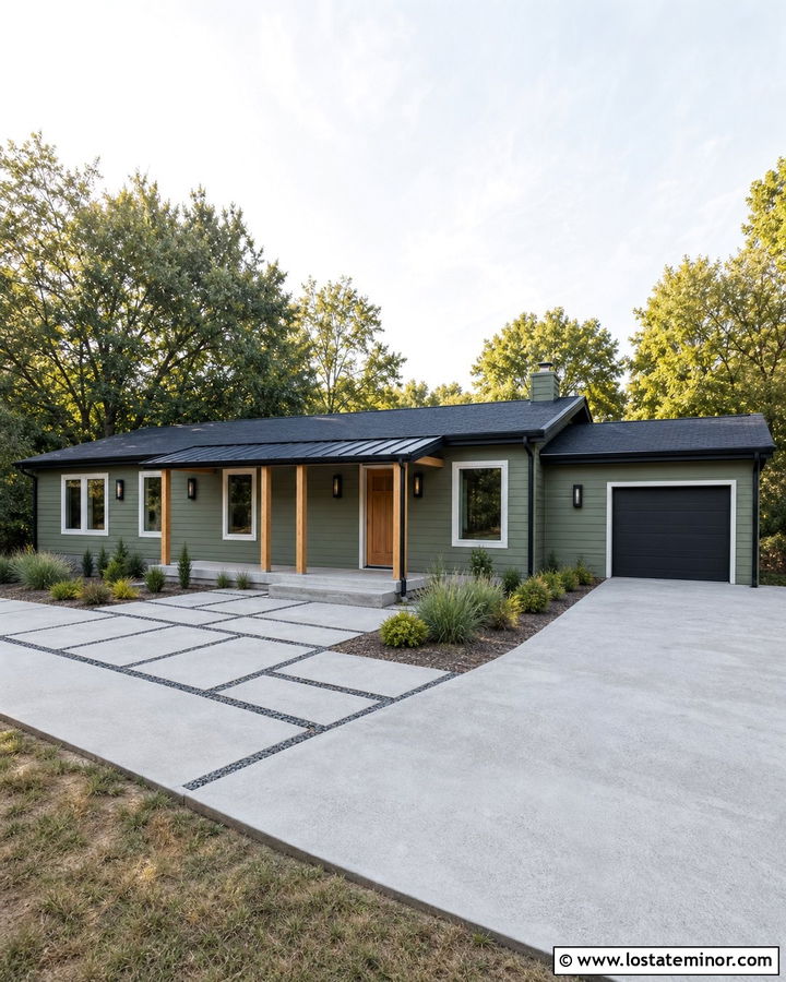 Moss Green House With Shed Roof Portico - 30 Moss Green House Design With Portico Ideas