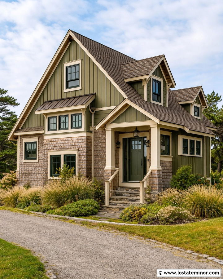 Moss Green House With Shingle Wainscoting - 30 Moss Green House Design With Wainscoting Ideas