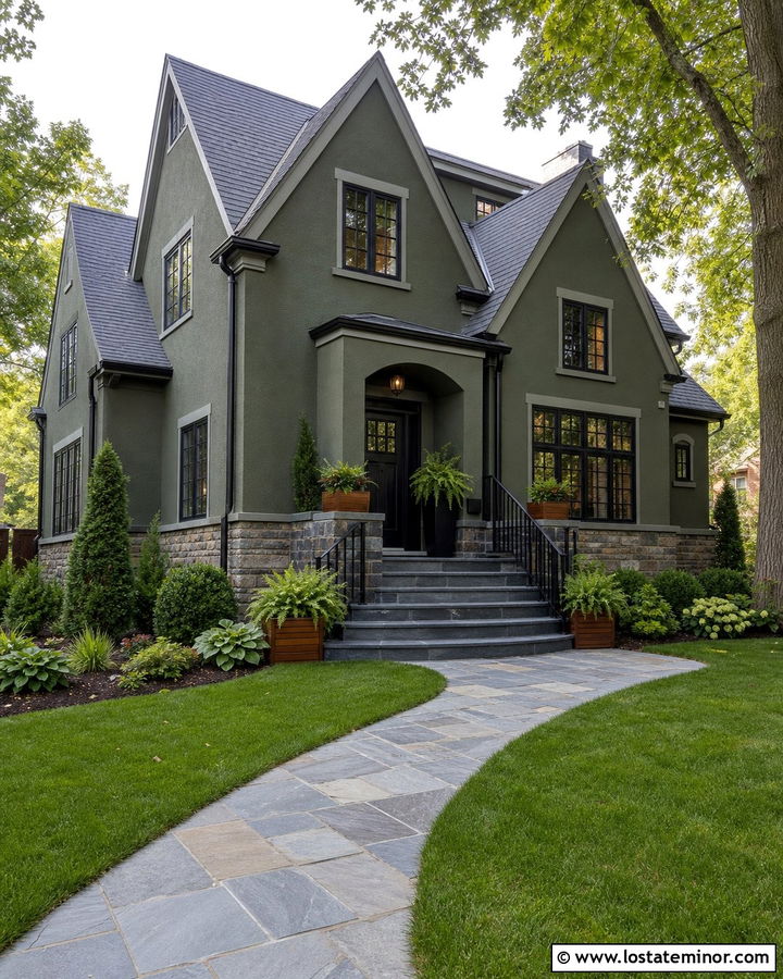 Moss Green House With Slate Entry Steps - 30 Moss Green House Design With Steps Ideas