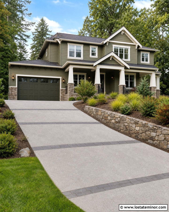 Moss Green House With Sloped Driveway - 30 Moss Green House Design With Driveway Ideas