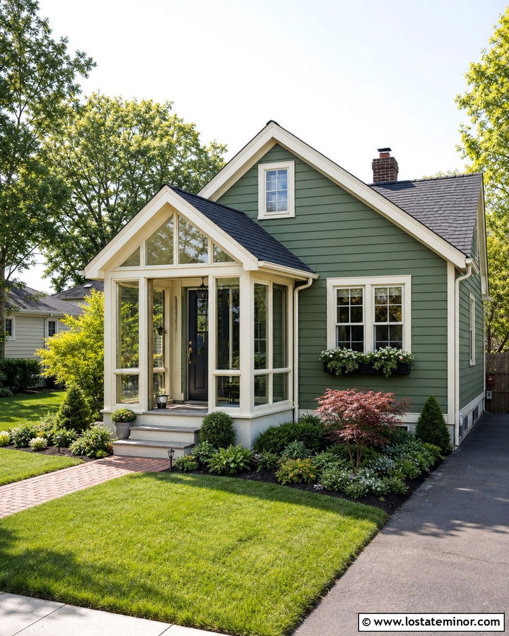 Moss Green House With Small Entry Sunroom - 30 Moss Green House Design With Sunroom Ideas