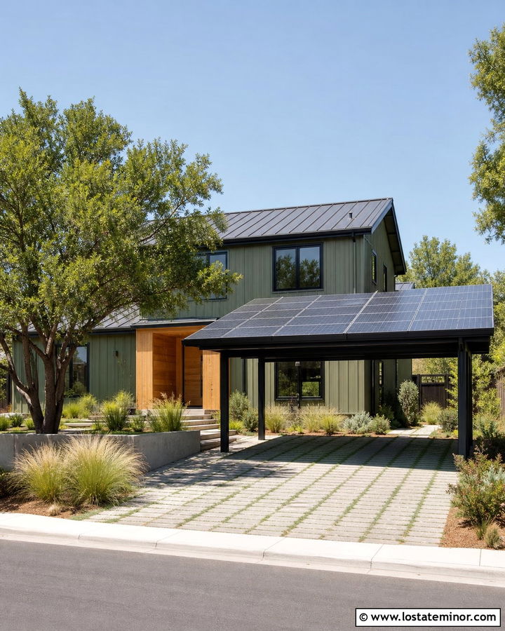 Moss Green House With Solar Panel Carport - 30 Moss Green House Design With Carport Ideas