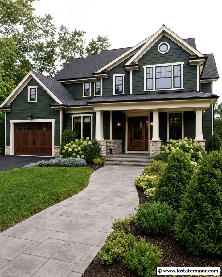 Moss Green House With Stamped Concrete Walkway - 30 Moss Green House Design With Walkway Ideas