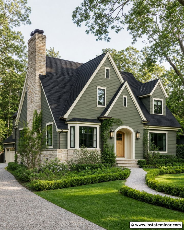 Moss Green House With Steep Black Roof - 30 Moss Green House Design With Roof Ideas
