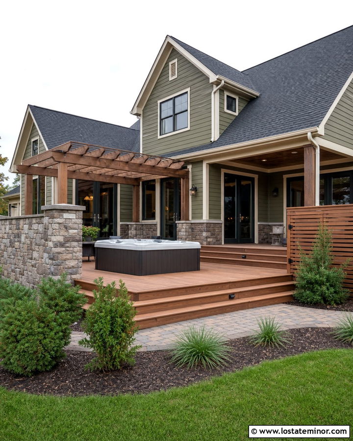 Moss Green House With Stone Accents And Hot Tub - 30 Moss Green House Design With Backyard Ideas