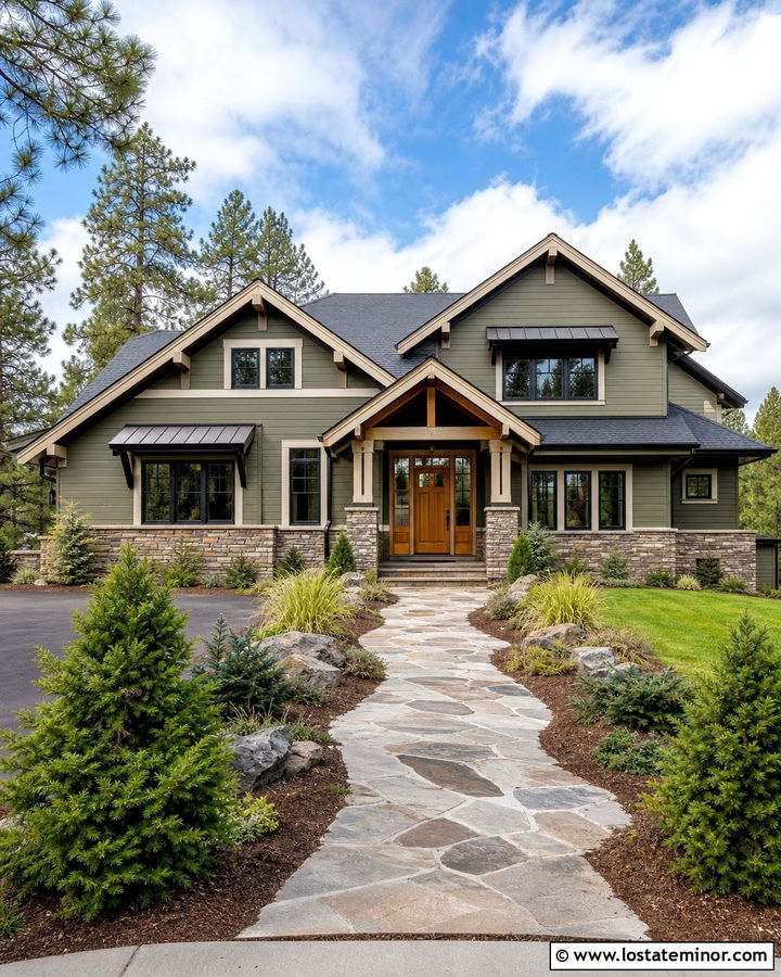 Moss Green House With Stone And Awnings - 30 Moss Green House Design With Awning Ideas