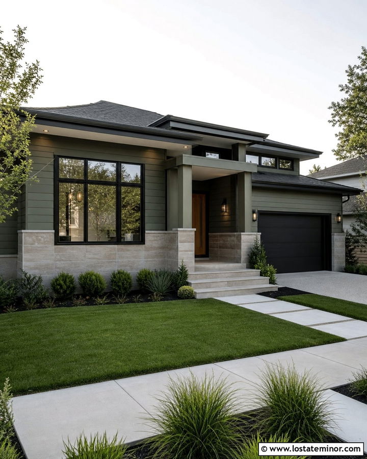 Moss Green House With Stone Tile Wainscoting - 30 Moss Green House Design With Wainscoting Ideas