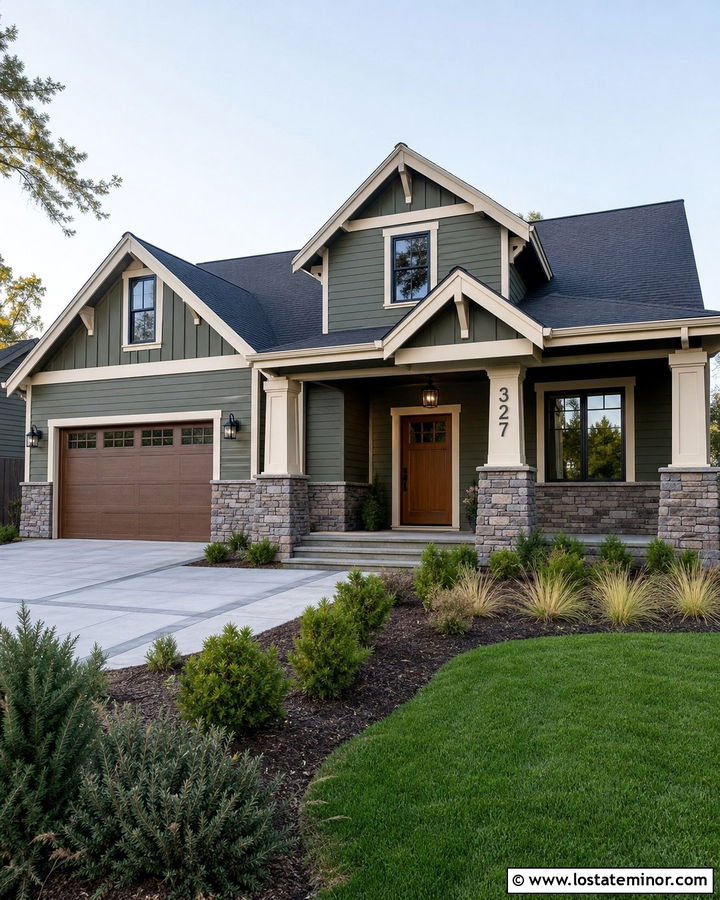 Moss Green House With Stone Veneer Numbers - 30 Moss Green House Design With House Numbers Ideas