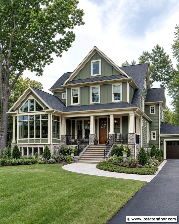 Moss Green House With Sunroom And Covered Porch - 30 Moss Green House Design With Sunroom Ideas