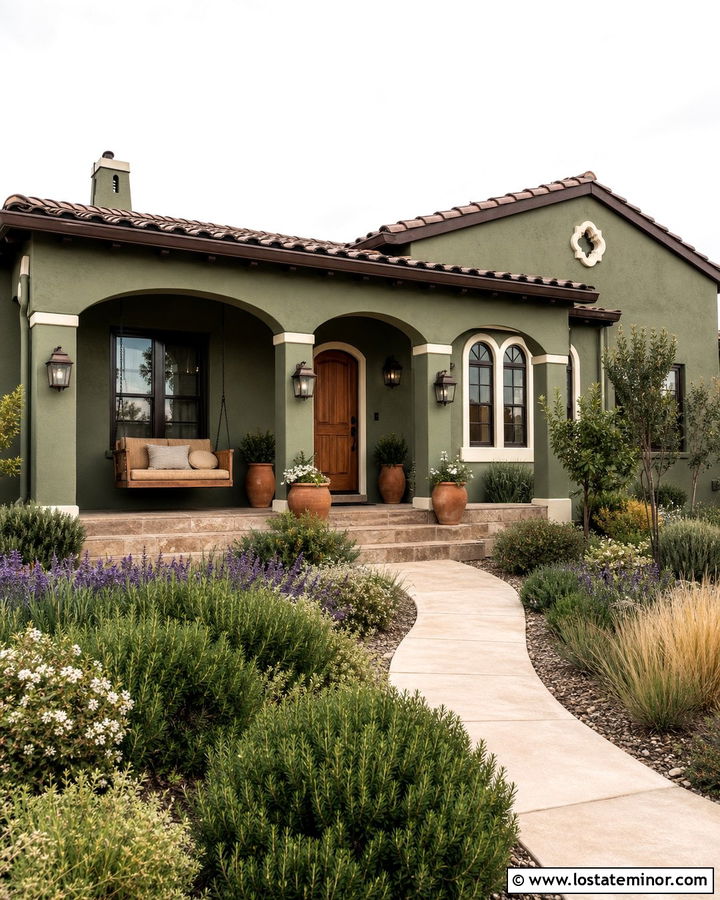 Moss Green House With Terracotta Porch Swing - 30 Moss Green House Design With Swing Ideas