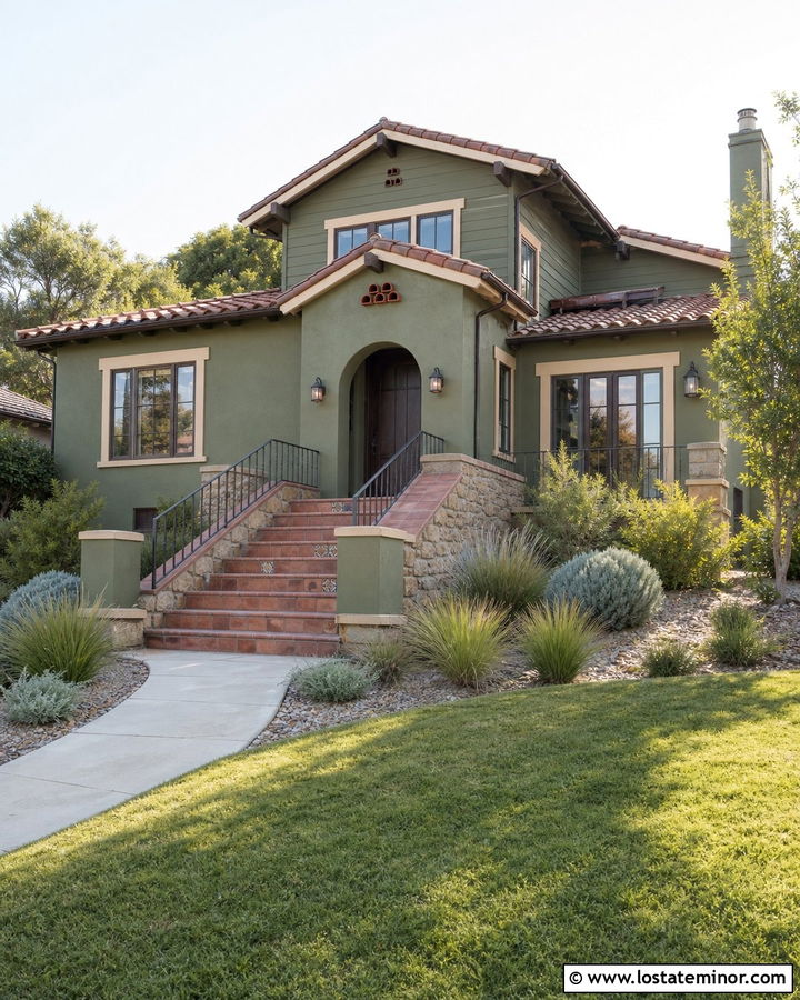 Moss Green House With Terracotta Tile Steps - 30 Moss Green House Design With Steps Ideas