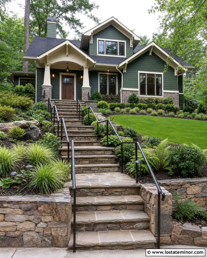 Moss Green House With Tiered Garden Steps - 30 Moss Green House Design With Steps Ideas