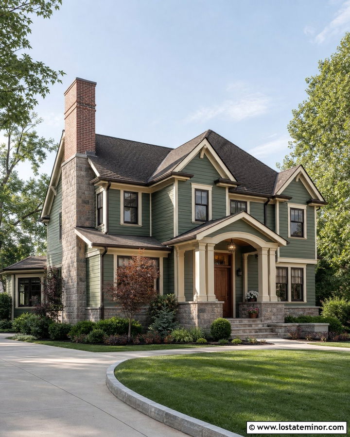 Moss Green House With Two Tone Chimney - 30 Moss Green House Design With Chimney Ideas