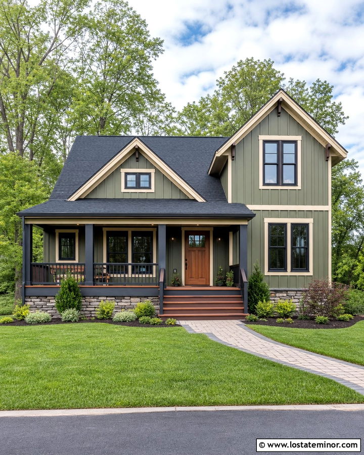 Moss Green House With Two Tone Deck - 30 Moss Green House Design With Deck Ideas