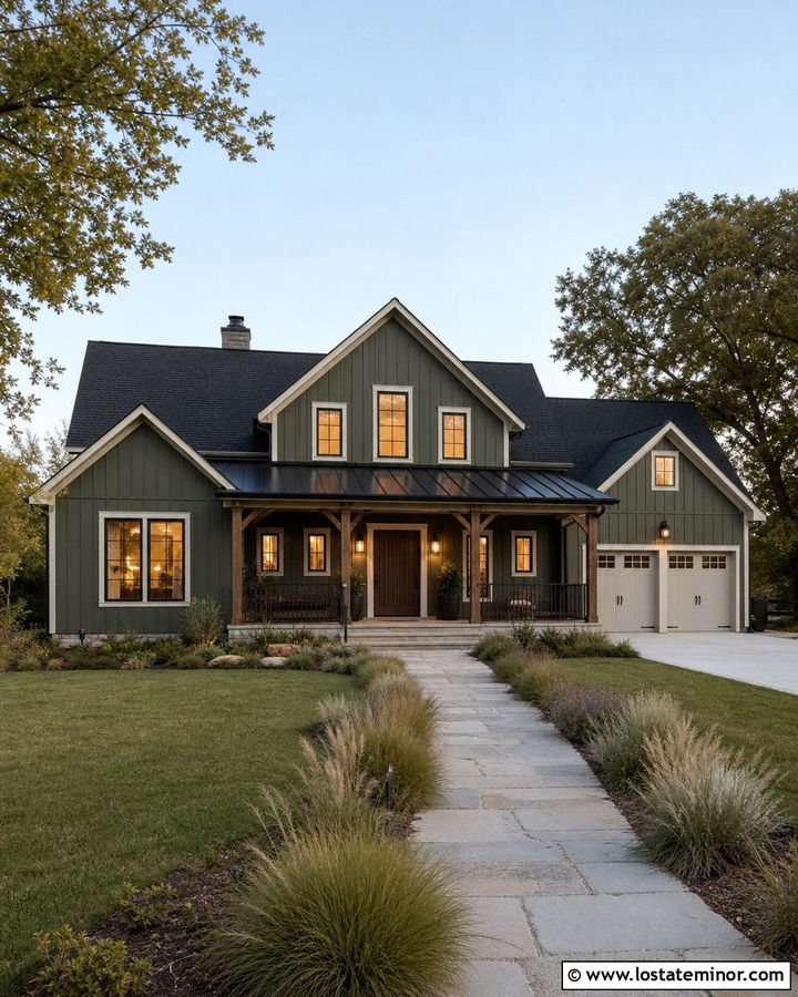 Moss Green House With Walnut Entry Door - 30 Moss Green House Design With Entry Door Ideas