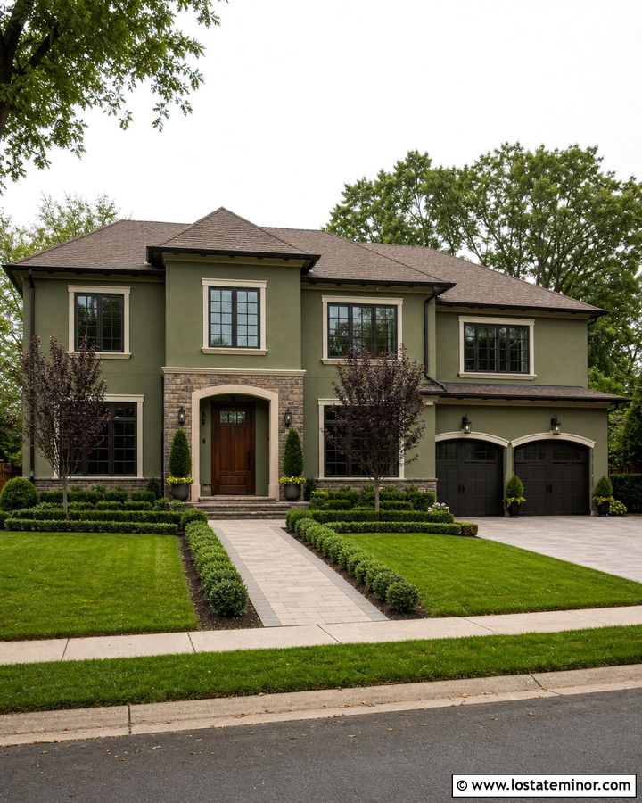 Moss Green House With Walnut Front Door - 30 Moss Green House Design With Front Door Ideas