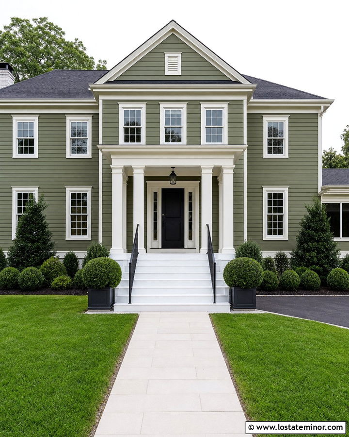 Moss Green House With White Concrete Steps - 30 Moss Green House Design With Steps Ideas