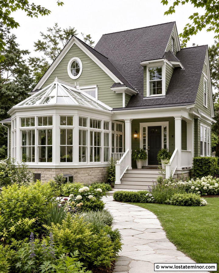 Moss Green House With White Framed Conservatory - 30 Moss Green House Design With Sunroom Ideas