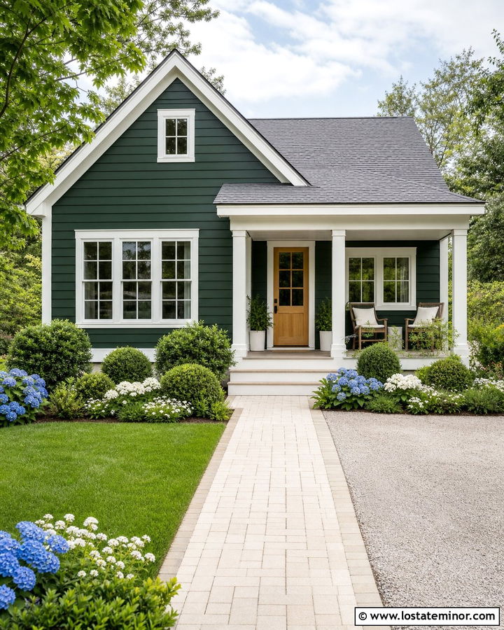 Moss Green House With White Paver Walkway - 30 Moss Green House Design With Walkway Ideas