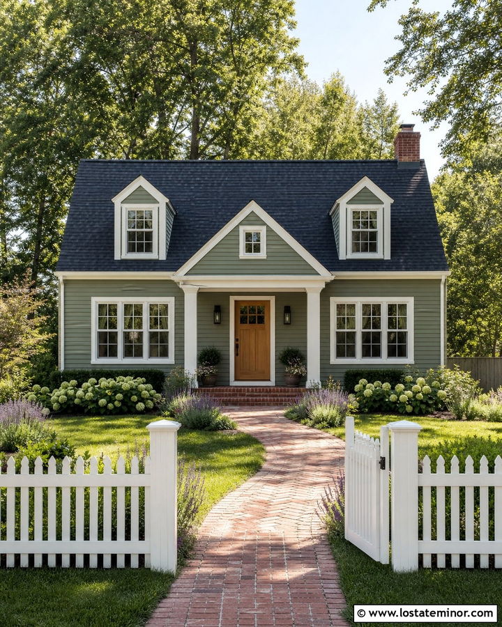 Moss Green House With White Picket Fence - 30 Moss Green House Design With Fence Ideas