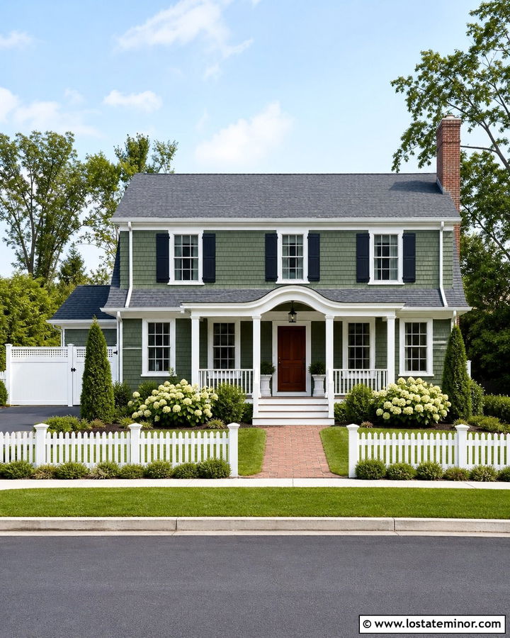 Moss Green House With White Privacy Fence - 30 Moss Green House Design With Fence Ideas